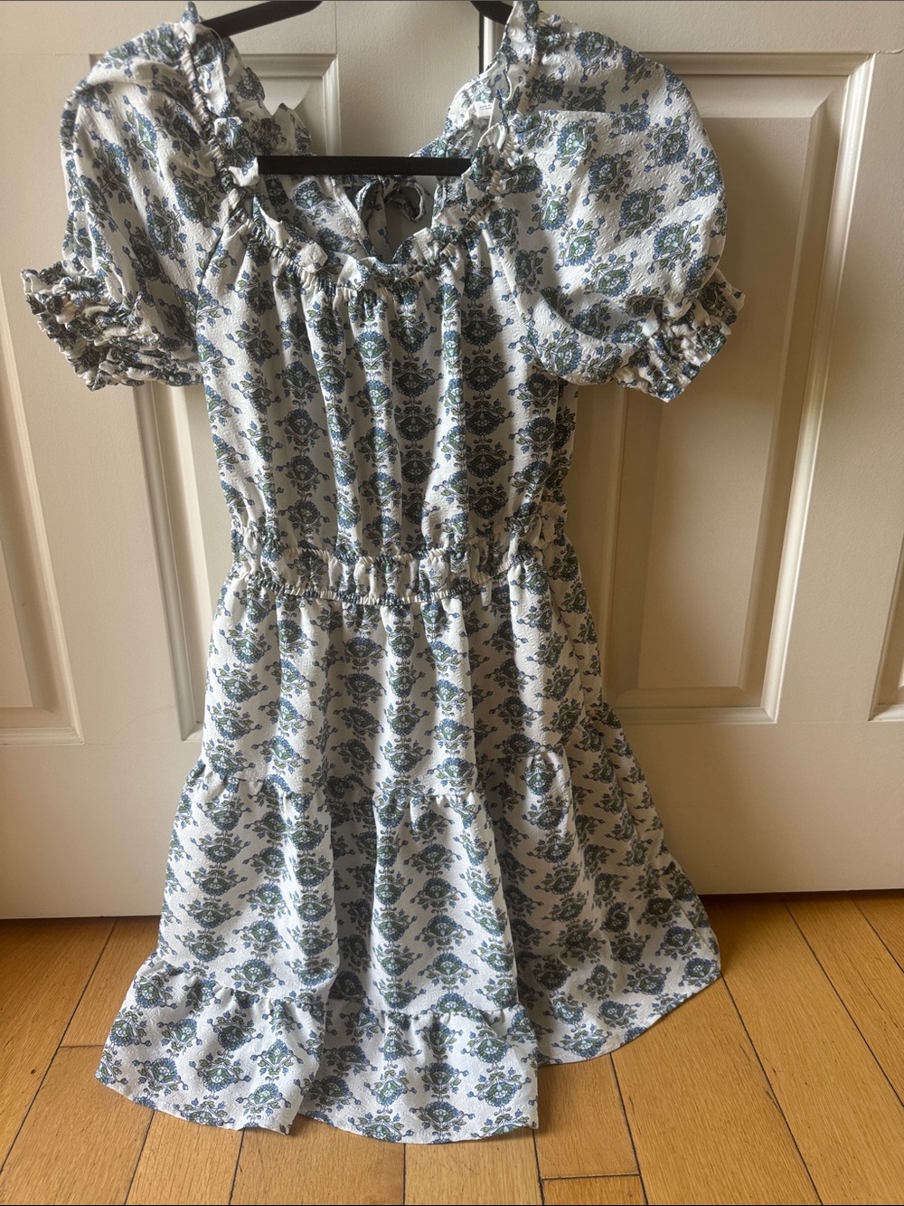 Blu Pepper White Dress with Blue Floral Print